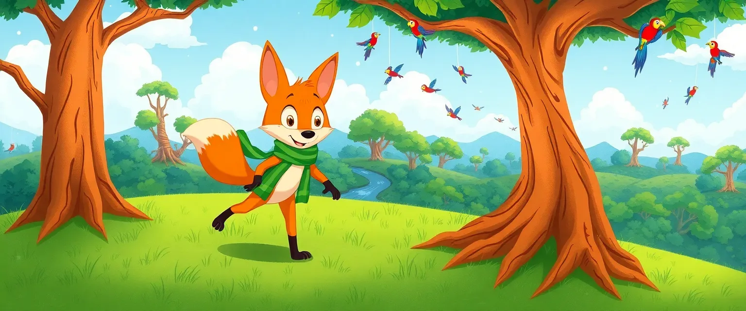 Fox Felix and the monkey Flip stroll through the upside-down jungle.