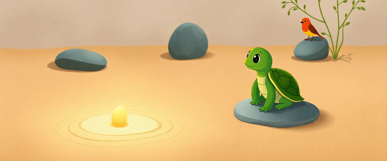 Little turtle Timmy finds a magical seed in a quiet garden.