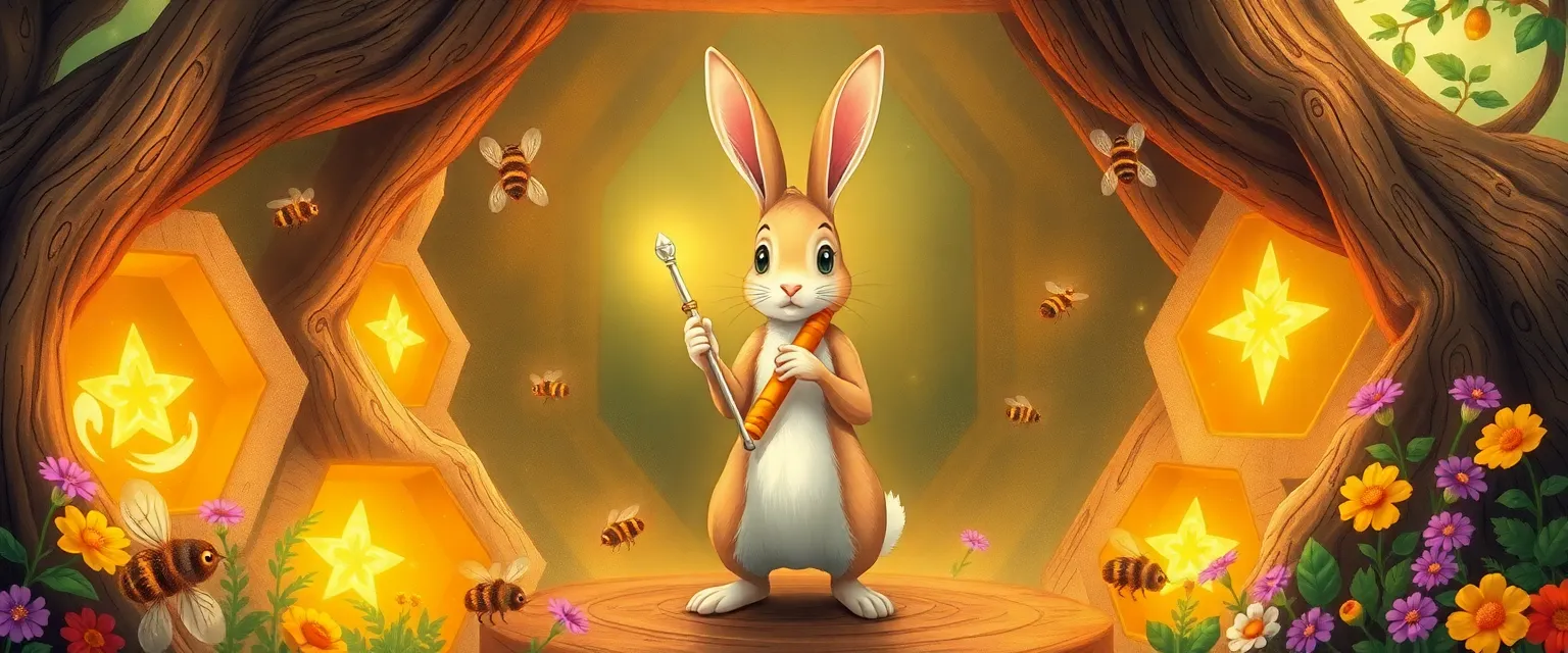 Крольчиха Мелодия держит волшебную дирижёрскую палочку в Часовом Улье.