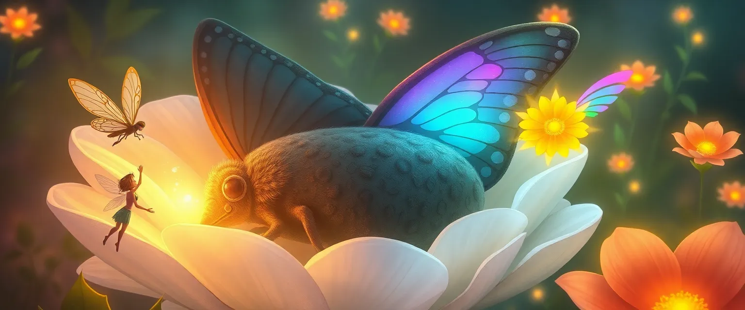 Фея Цветик будит древнюю бабочку Хранительницу Оттенков в волшебном саду.