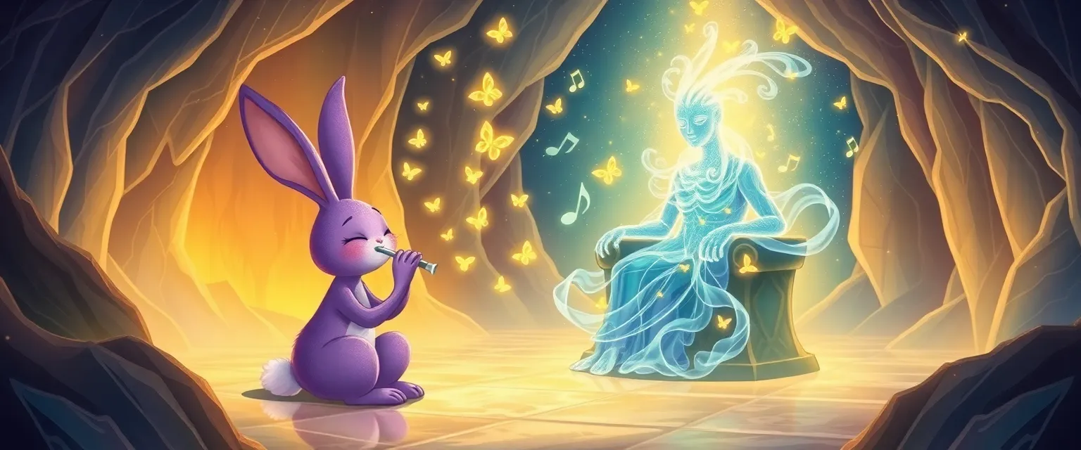 Крольчиха Мелодия играет на флейте для грустного Хранителя Приливов.